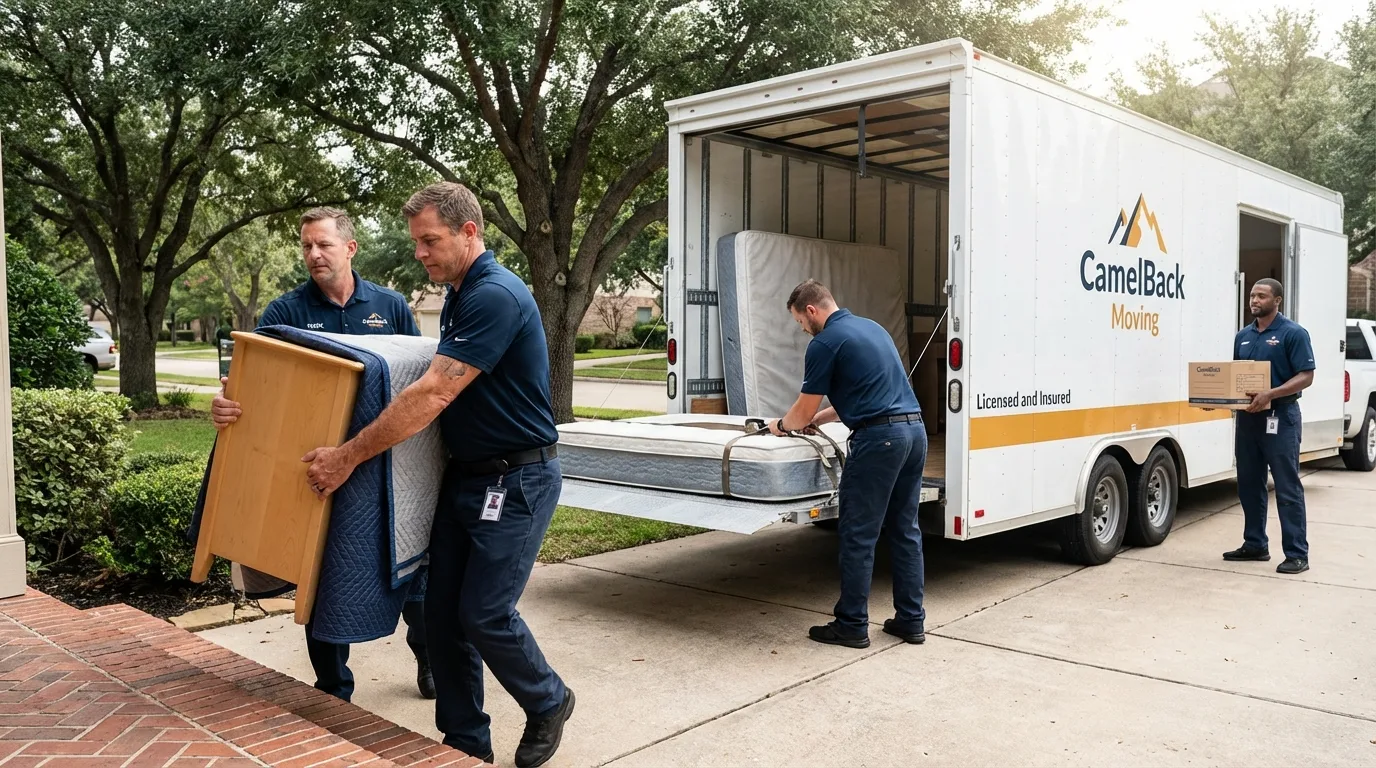 Crew loading residential truck for cross-state move from Childersburg, AL