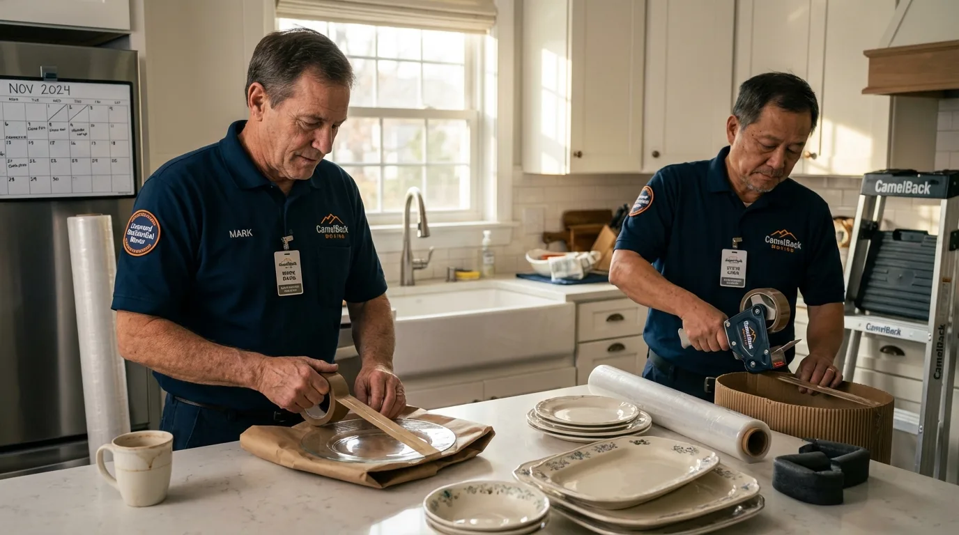 Professional crew packing kitchen dishware in Childersburg, AL